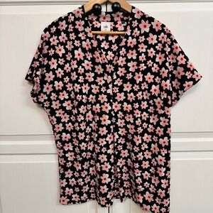 CAbi Black and Pink Floral Blouse. Size M. Lightweight spring floral